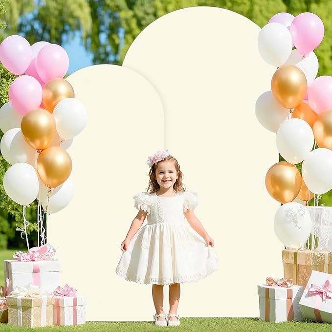 6FT 7.2FT Metal Arch Stand and Cover Set of 2 Ivory Arch Stand Cover for Round Top Stands for Bridal Baby Shower Spandex Arched Stand Cover for Birthday Party Wedding Ceremony Decorations