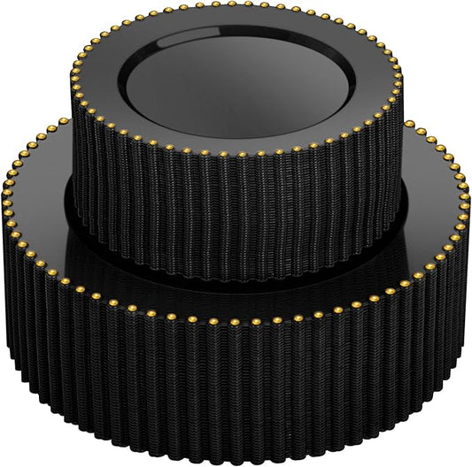 supernal 100pcs Black and Gold Plastic Plates,Black Disposable Plates,Halloween Party Supplies Including 50 Dinner Plate and 50 Disposable Dessert Plate,Heavy Duty Plastic Platos for Halloween,Party