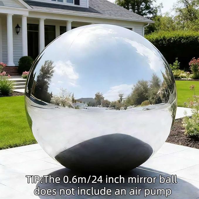 Silver Inflatable Big Mirror Ball Gold Shiny Balls Large Hanging & Standing PVC Disco Bubble Balloon for Christmas, Birthday, Party, Wedding, Decoration, Other Events (1 Pcs, 24in Without Pump)