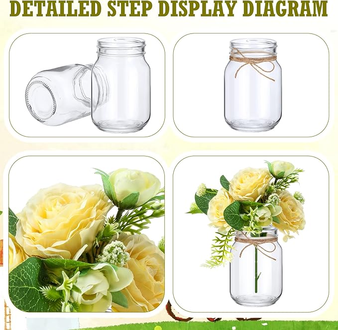 XunYee 10 Set Mason Jar Table Centerpiece with Flower Mason Jar Flower Centerpiece Vases Decor for Engagement Party Bridal Shower Centerpieces Wedding Reception Table Decor(Gypsophila Rose)