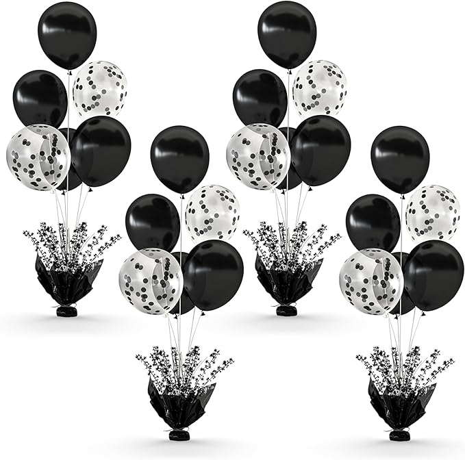4 Set Black Table Balloons Foil Spray Centerpiece with Black and Confetti Balloons Stand Kit for Birthday Party Baby Shower Wedding Bridal Shower Prom Retirement Graduation Table Decorations