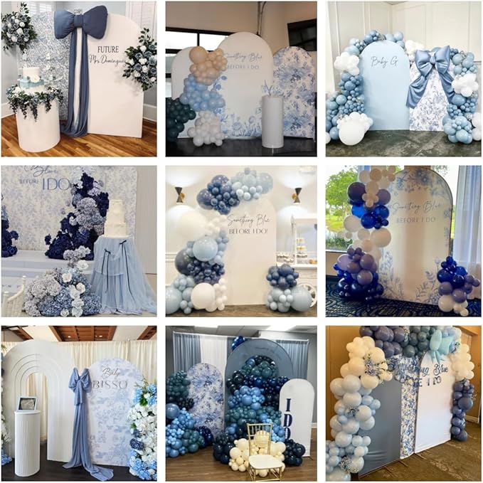 Something Blue Before I Do Arch Backdrop Cover Wedding Bridal Shower Bride to be Toile Party Arch Fabric Cover Blue Bloom Floral Baby Shower Decors (2.6X6ft,4287)