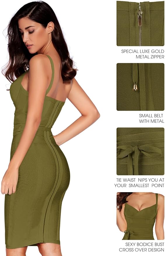 meilun Womens Rayon Belt Detail Bandage Bodycon Party Dress