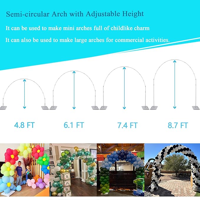 Balloon Arch Stand, 7.5ft Large Round Backdrop Frame, Adjustable Half Circle Arch, 2 set Reusable Metal Ballon Column Kit with Base 3IN1 for Birthday, Wedding, Graduation, Shower Party