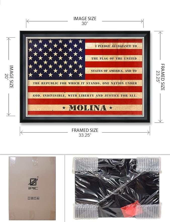 IPIC - American Flag, Personalized Ideal Gift Custom Framed Wall Art with Names and Date, Giclee Prints with Solid Wood Frame, Unique and Memorable Present. Wall Art for Home Decor.
