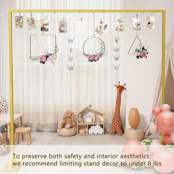 8.2FT Adjustable Backdrop Stand Kit - Square Wedding Arch & Balloon Arch for Photo Booth Background, Baby Shower, Birthday Party Decorations (Portable Frame) (Gold,8.2X 8FT)
