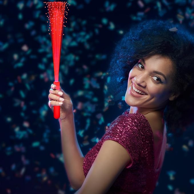 48 PCS Red Glow Fiber Wands Sticks LED Light Wands 3 Modes Flashing Fiber Optic Light Rod Bulk Fiber Optic Wands for Wedding July 4th Halloween Christmas Valentine's Day