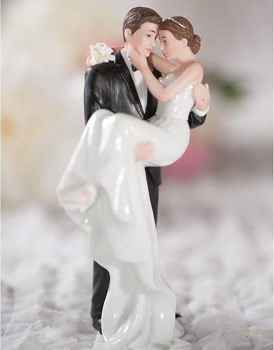 Wedding Collectibles Wedding Cake Toppers Bride and Groom | Groom Holding Bride | Unique Romantic Keepsake Cake Topper Figurine | Fine Porcelain | 6 Inches