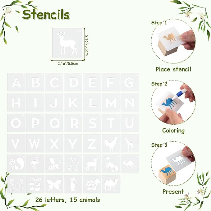144 Pcs Baby Shower Games Sign Kit, Including 50 DIY Blank Wooden Blocks, 41 Stencils, 36 Acrylic Paint Markers, 15 Advice Cards, 1 Game Sign, 1 Storage Box for Baby Shower Games, Gender Reveal Party