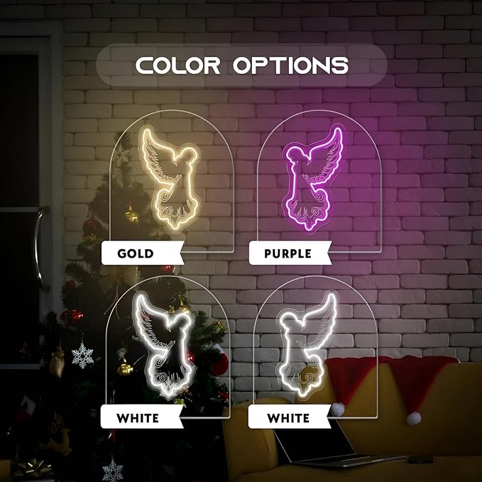 Kneeling Angels Neon Sign, Elegant Angel LED Neon Light Sign for Christmas Tree Decoration Dimmable USB Powered, Holy Glow Light Up Sign for Wall Home Holiday Church Décor & Customizable Gift