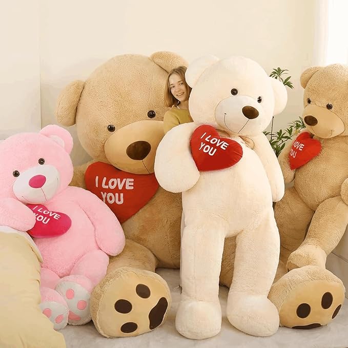Tezituor Giant Teddy Bear Stuffed Animal 5Ft with Heart, Large Brown I Love You Bear Plush Toys for Kids Gift for Girlfriend