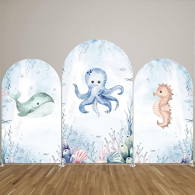 Arch Covers Underwater Birthday Party Decorations Chiara Arched Photography Backdrop Stand Cover for Kids Baby Shower Mermaid Sea Parties Props (3x6ft Cover,GX-2960)