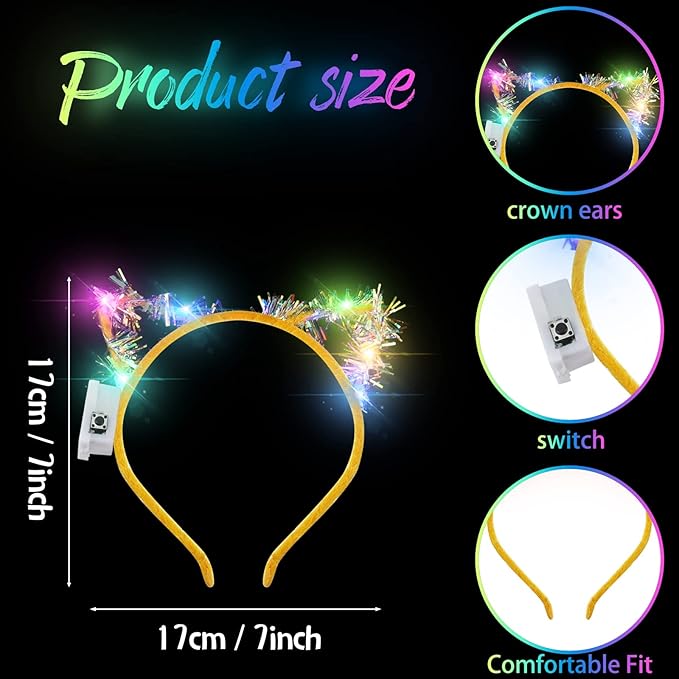 WILLBOND 40 Pcs LED Golden Silk Cat Ears Headband Halloween Cute Light up Headband Glow Cow Horn LED Hair Hoop for Women Girls Adult Birthday Festival Concert Party Hair Accessories
