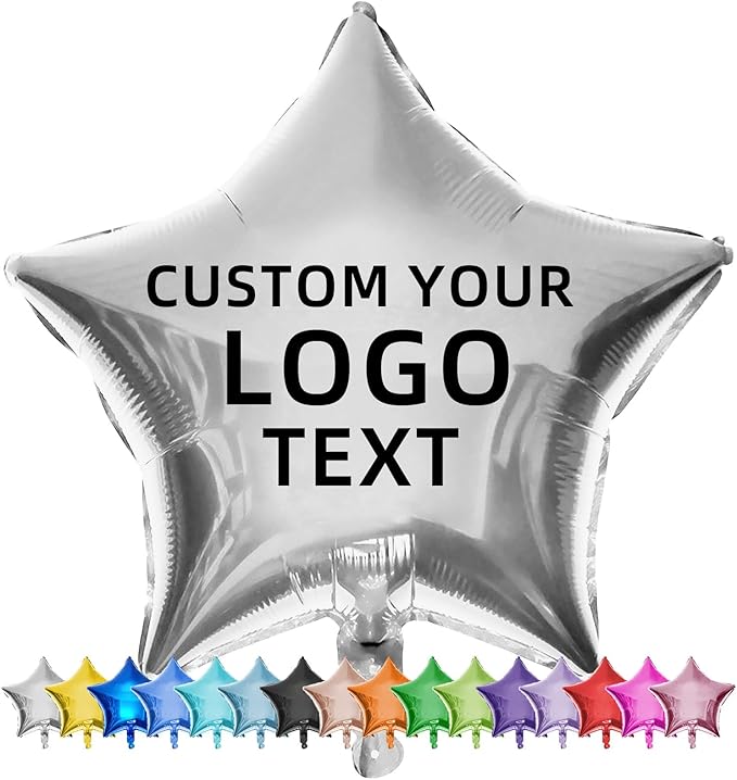 Custom Foil Balloons – Personalized Round & Heart Shaped Balloons for Logo, Text or Photo – Event, Birthday, Wedding, Business Promotion (star, 30)