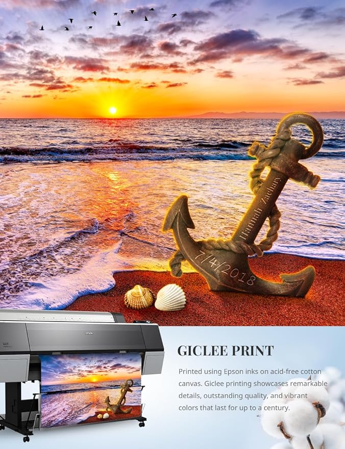 IPIC - "Anchored in Time Personalized Canvas Wall Art, Custom Beach Sunset Canvas Print with Name and Date, A Personalized Gift for Couple, Wedding, or Anniversary, Coastal Home Decor