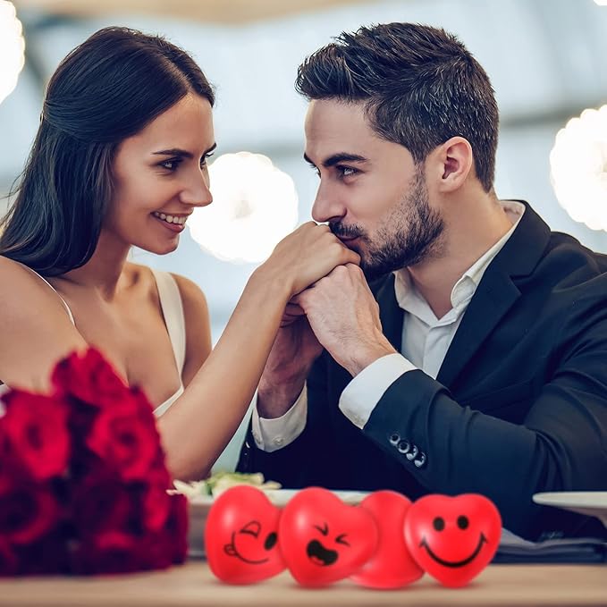 BBTO 150 Pcs Valentine's Day Stress Relief Balls 3 Styles Heart Smile Face Foam Balls Stress Relief Toys Party Favors for Teens Adults Student School Prizes Gift Bag Fillers(Red)