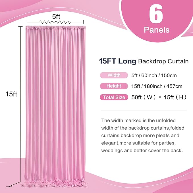 30ftx15ft Baby Pink Wrinkle Free Backdrop Curtain for Parties-Silky Polyester Fabric Wedding Ceiling Drapes-2 Panels 15ft Long Photo Backdrop Drapes for Baby Shower Photography Stage Background Cloth
