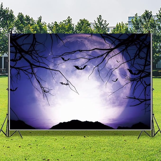 Leowefowa 12x8ft Halloween Night Backdrop Horrible Misty Forest Gloomy Moonlight Background Scary Dead Branch Bat Halloween Night Party Decor Banner Kids Adults Portraits Photo Props