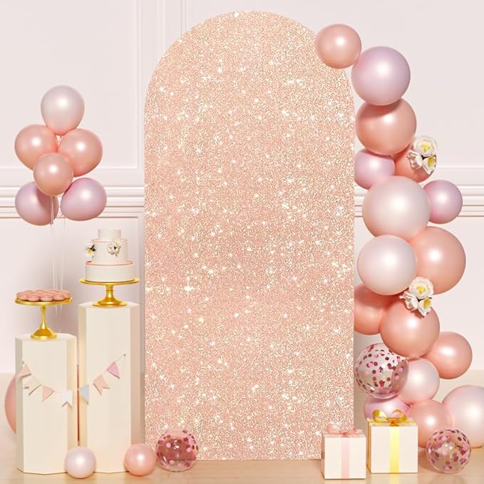 FUHSY Wedding Arch Cover Glitter Sequin Cover for Arch 7.2 FT Arch Backdrop Cover Fitted Arches Covers Fabric Spandex Chiara Backdrop Stand Covers for Birthday Theme Party Decor Rose Gold