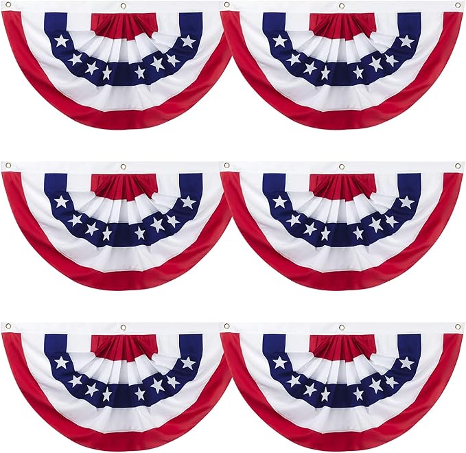2 x 4 Ft American Pleated Fan Flag, USA Patriotic Half Fan Bunting Flag, Decoration Flags (red-6pcs)