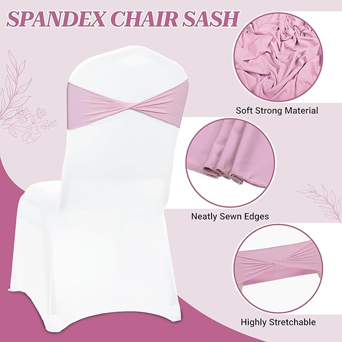 VDS Pack of 125 PCS | Blush Pink | Spandex Chair Sashes Bows Without Buckle | Stretch Elastic Banquet Universal Folding Chair Band Tie with for Wedding Party Conference Celebration Event Decoration