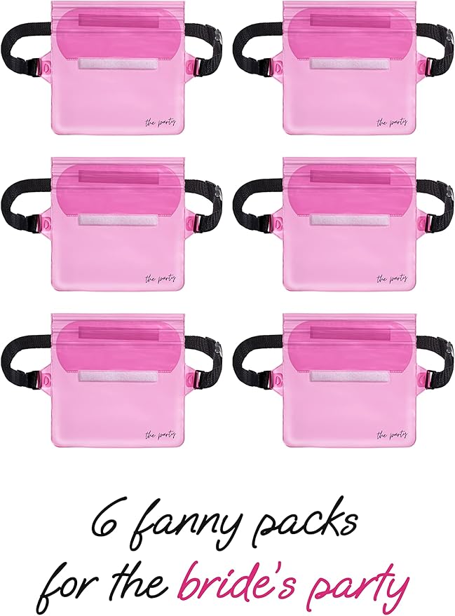Waterproof Bachelorette Party Fanny Pack Set (7 Pack - Pink) 1 “Wife of the Party” Bride Fanny Pack and 6 “The Party” Bachelorette Fanny Packs | Bachelorette Party Favors I Bachelorette Gifts
