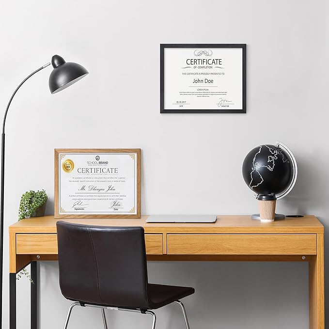 Axeman Diploma Frame For 8.5x11 Certificate Document | Solid Oak Wood 8.5 By 11 Picture With Mat For 6x8 | 8 1/2 x 11 Certificate Frame | Plexiglass And Hanging Hardware Included | Walnut, 3 PCs