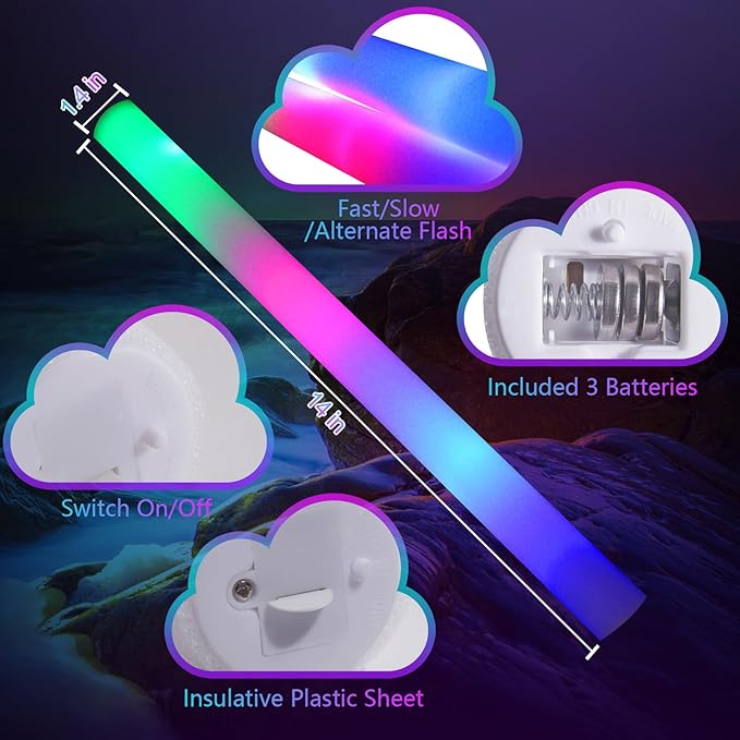 225 Foam Glow Sticks, Foam Light Up Sticks Party Supplies with 3 Mode Colorful Flashing, Glow Sticks Bulk Party Pack, Led Foam Sticks for Birthday, Wedding, New Year, Carnival, Concert