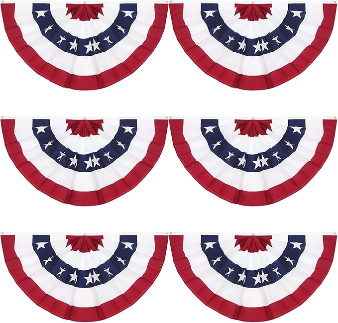 3 x 6 Ft American Pleated Fan Flag, USA Patriotic Half Fan Bunting Flag, 4th of July Decorations Flags (Set of 6)