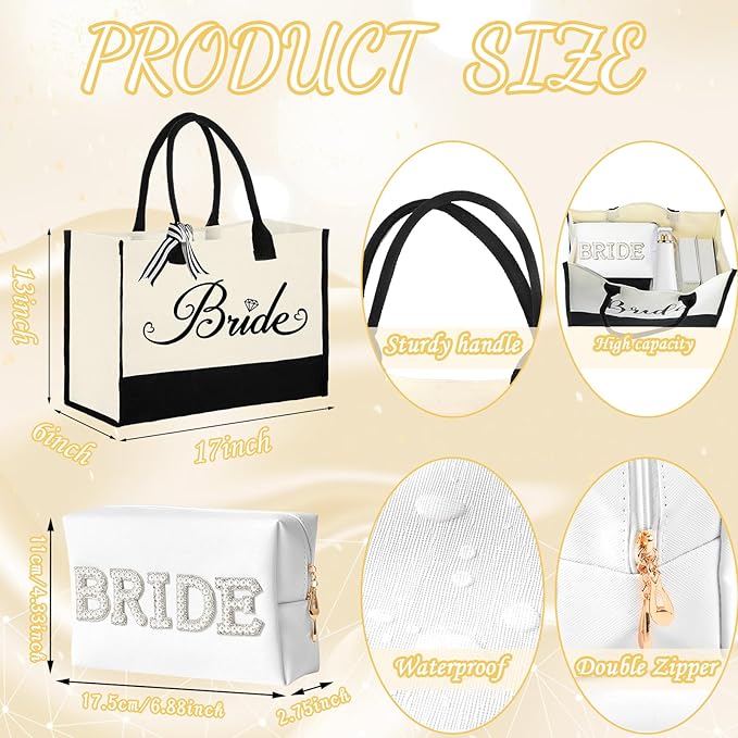 Bride to Be Gifts, Bridal Shower Gifts, Wedding Gift, Bride Tote Bag Makeup Bag Robe Slippers Hair Clip I Do Slippers Wedding Robe Cosmetic Bag
