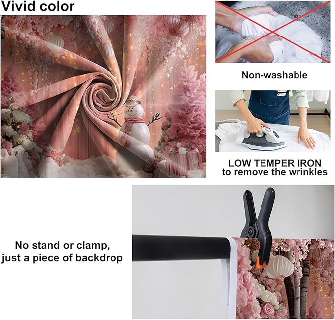 Baocicco 10x8ft Pink Merry Christmas Photography Background Xmas Snowman Flowers Curtain New Year Eve Photo Backdrop for Winter Holiday Party Banner Girls Princess Birthday Baby Shower Backdrops