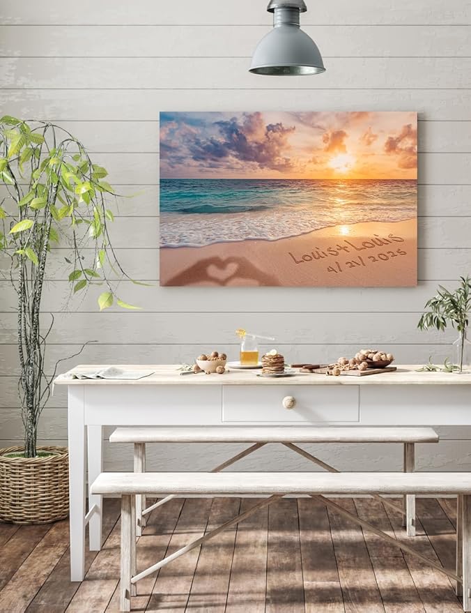 IPIC - "Forever Together Personalized Canvas Wall Art, Custom Beach Scene with Name and Date in Sand, A Personalized Gift for Couple, Wedding, or Anniversary, Coastal Home Decor, Ready to Hang
