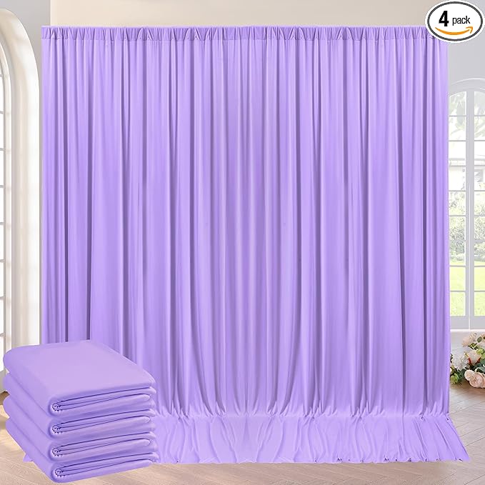 20ft×10ft Wrinkle Free Lavender Backdrop Curtain for Party, 4 Panels 5×10ft Soft Silky Polyester Light Purple Lilac Photo Backdrop Drapes for Birthday Baby Shower Mother‘s Day Wedding Photography