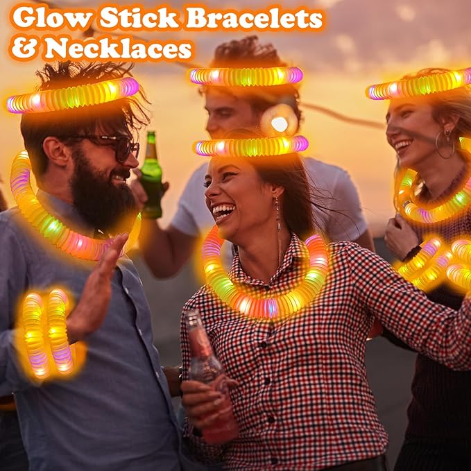 Orange Glow Sticks Pop Tubes,12-24PCS Light Up Necklaces & Bracelets,Mardi Gras Party Favors Accessories Decorations,Glow Birthday Wedding Carnival Valentines Day Party Supplies for Kids & Adults