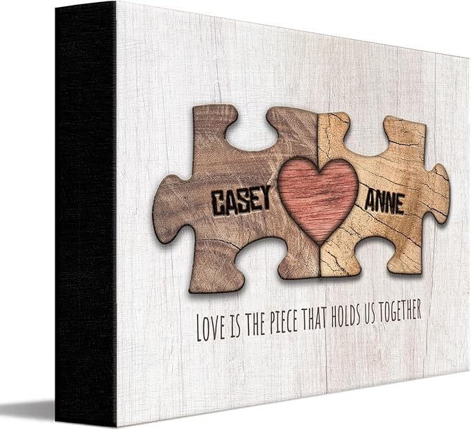 Personal-Prints LOVE PUZZLE | Personalized Romantic Canvas Art Gift with Your Names | Custom for Valentine’s Day or Wedding Anniversary (8"x10" Stretched Canvas)