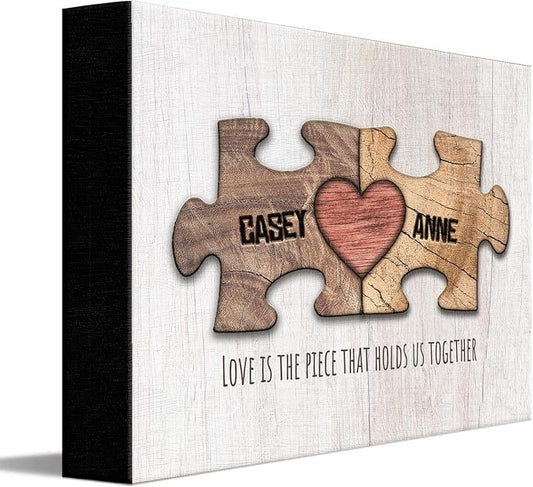 Personal-Prints LOVE PUZZLE | Personalized Romantic Canvas Art Gift with Your Names | Custom for Valentine’s Day or Wedding Anniversary (8"x10" Stretched Canvas)