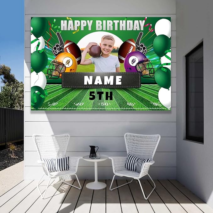 Custom Football Sports Happy Birthday Party Decorations Supplies Personalized Football Sports Birthday Backdrop Banner(5x7.5ft)