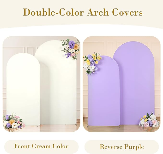 Beige and Lavender Photo Arch Backdrop Cover Set of 2 Spandex 7.2ft and 6ft Arch Covers Stretchy Backdrop Baby Shower Arch Stand Covers for Girls Birthday Party Wedding Banquet Background
