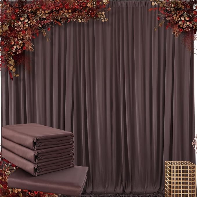 20 ft x 10 ft Wrinkle Free Brown Backdrop Curtain for Parties, Wedding Brown Photo Backdrop Drapes, Fabric 4 Panels 5ft x 10ft for Baby Shower Photoshoot Engagement Birthday Photography Background