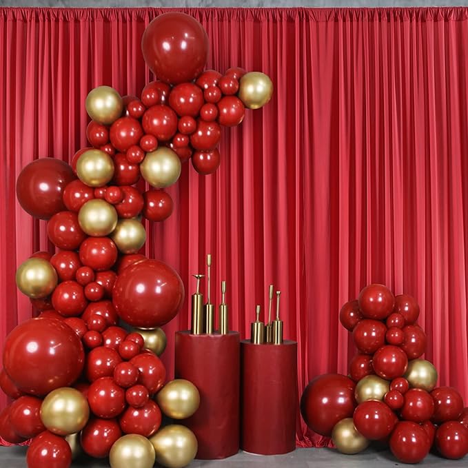 50ft x 10ft Wrinkle Free Red Backdrop Curtains for Parties, Polyester Photo Backdrop Drapes 10 Panels 5x10ft for Weddings Birthday Party Christmas Photography Background