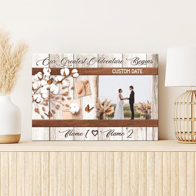 Dem Canvas Personalized Couple Canvas Prints, Custom Love Photo And Name, Our Greatest Adventure Begins, Wedding Gifts For Couple Anniversary Engagement Gift For Couples