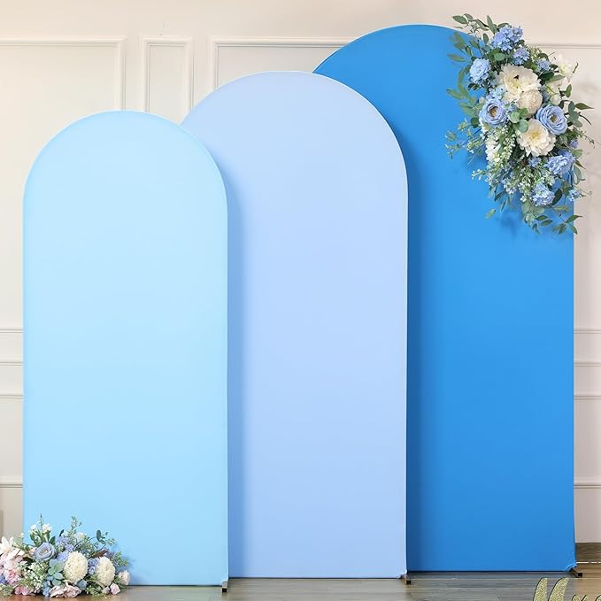 Blue Arch Backdrop Cover 3 Set-4FT, 5FT, 6FT Spandex Fitted Wedding Arch Stand Covers for Baby Shower Boys Birthday Party Wedding Ceremony Banquet Photo Arch Stand Background Decorations