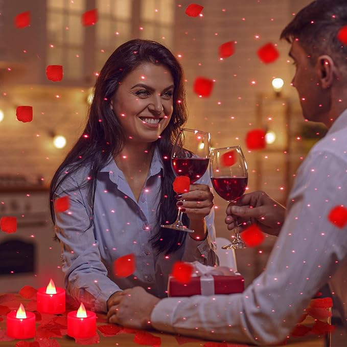Hanaive 8000 Pcs Artificial Rose Petals with 120 Pcs Flameless LED Tea Light Candles Set Romantic Special Night Decorations for Proposal Anniversary Wedding Valentines Decor(Red)