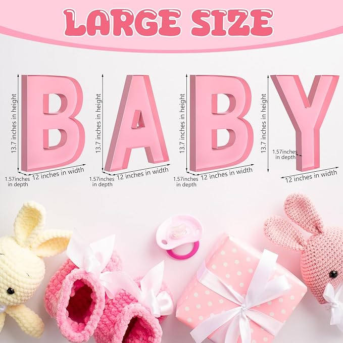 Mifoci 4 Pcs Large Baby Shower Food Trays 13.7" Charcuterie Cardboard Letter Shaped Serving Platter Fillable Boxes for Gender Reveal Baby Shower Party Paper Chocolate Candy Decoration(Light Pink)