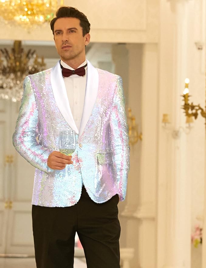 COOFANDY Mens Shiny Sequin Blazer Tuxedo Party Dinner Prom One Button Suit Jacket