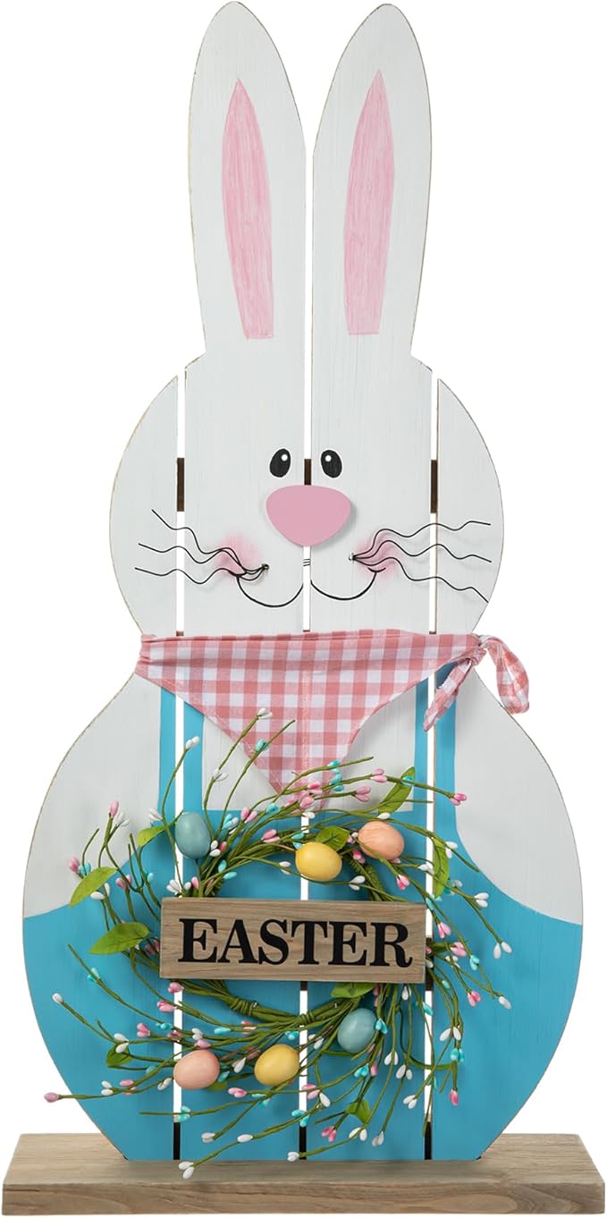 Glitzhome 30" H Easter Wooden Bunny Porch Decor，Standing Bunny Sign Decoration for Home or Yard