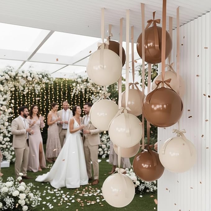Jenaai 30 Set Round Foil Balloons Bulk 22 Inch 4d Metallic Giant Balloons Set with Satin Bows Ribbon for Ceiling Holiday Ornaments New Year Birthday Wedding Party Decoration(Warm Colors)