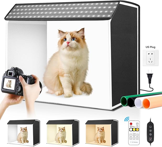 24"x16" Photo Studio Light Box Photography: Takerers 672 LED Large Lightbox for Product with Remote Control, Professional 3000-6500k Dimmable Background Shooting Tent Kit with 4 Color Backdrops