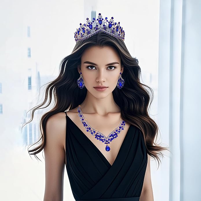Kamirola Tiaras and Crowns for Women,Tiaras Earrings Necklace, Crystal Bridal Jewelry Set, Costume Party Halloween Prom Pageant Jewelry for Women (TR22)
