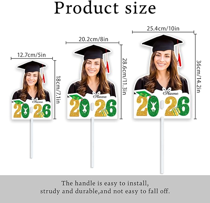 Personalized Graduation Face Fan 2026 Grade Custom Double Sided Face Cutout Fan with Handle Photo Booth Prop Party Supplies(B-Green and Gold,24pcs)